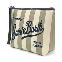 All-In-One Travel Toiletry Bag, S-Saint B-Barth Material, Portable Striped Toiletry Bag, Cosmetic Bag, Handbag, Cosmetic Bag, Waterproof Travel Bag, Travel Organizer With Zipper, Lightweight Makeup Case, Unisex Travel Gift. - 灰色 - 查看 6