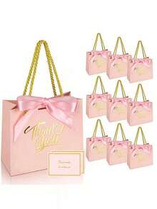 Mini Pink Bow Gift Bag With Handle, Small Party Favor Bag For Easter/Mother's Day/Wedding, Gift Packaging (Pink), Gifts For Couples, Anniversary, Women, Thank You Cards, Gift Sets, Paper Bags, Valentine's Day Gifts For Him, Best Friend Gifts - J-Multicolor - View 10