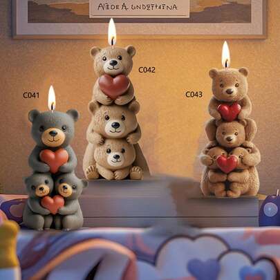 Valentine's Day Stacking Bear Scented Candle Silicone Mold, Small Bear Tower Gypsum Decor, Aroma Stone Grinder