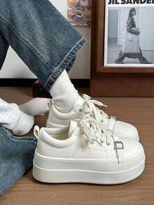 2026 Spring New Ugly Cute Big Head Bread Casual Platform Sneakers, Women Thick Sole Small White Shoes - White - View 1