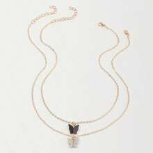 2件套时尚优雅百搭闪亮蝴蝶吊坠项链套装，适合女孩，生日/节日礼物，日常佩戴 - 彩色 - 查看 9