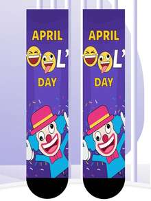 1-Pack 360-Print April Fools' Day Socks – Novelty Unisex Clown Design Socks, All-Season Fun Crew Socks - Multicolor - View 17