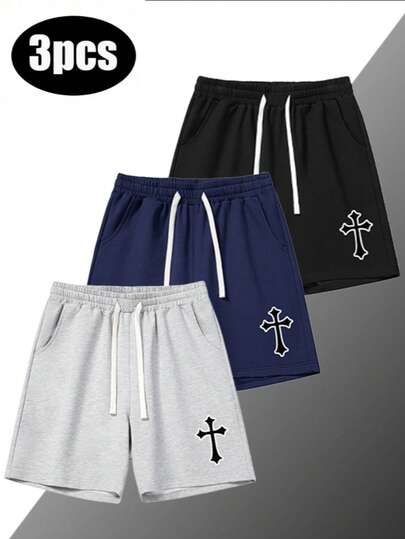 Bộ 3 quần short Bermuda dệt kim dành cho nam, quần short thể thao mùa hè, quần short chạy bộ, tập thể dục, tập luyện và mặc thường ngày.