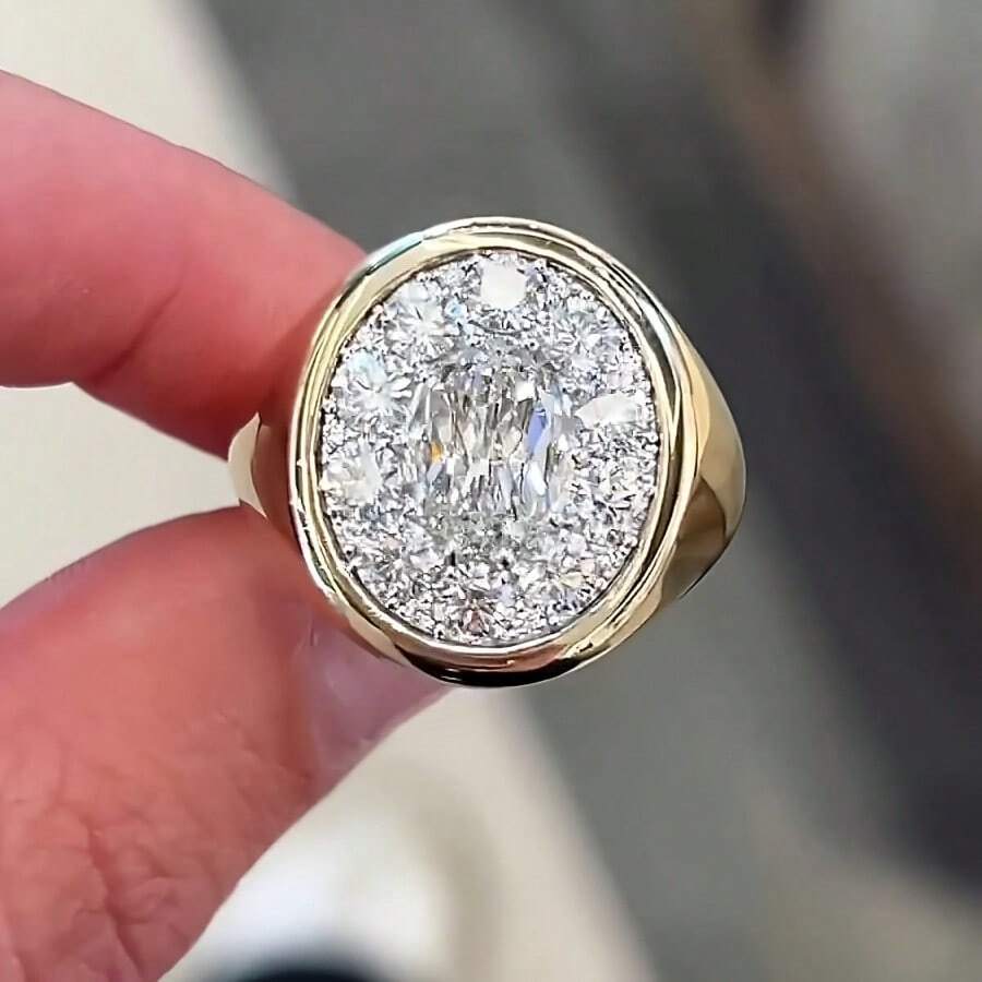 经典奢华复古锆石镶嵌18K镀金圆形戒指，女士款 - 金色 - 查看 1