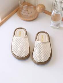 1双时尚百搭女童编织拖鞋，春夏款，幼儿/小童水钻字母软底闭趾拖鞋 - 米色 - 查看 4