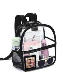 Transparent PVC Backpack, Women's Fashion Versatile, Clear Vision, Large Capacity, Storage Pockets, Mesh Side Pockets, Lightweight Suitable For Commuting, Travel, Campus, Concerts And Outings - Multicolor - View 3