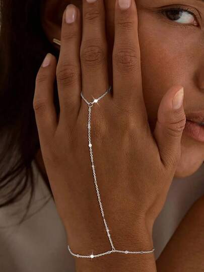 Conjunto de Pulseira e Anel Artesanal Trançado, Acessório Estiloso com Corrente Banhada a Ouro Conectada, Presente para Mulheres