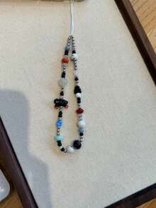 Black Cat Phone Lanyard, Handmade Beaded Phone Case Strap, CCD Camera Pendant - Black - View 4