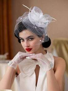 1pc 20s/50s Style Mini Hat, Pillbox Hat, Tea Party Headpiece With Veil, Suitable For Girls And Women - 彩色 - 查看 4