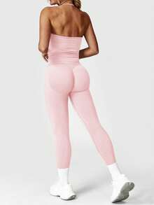 Aaseow Áo tập yoga nữ, áo tập thể dục yoga, đồ thể thao, áo hở lưng xếp ly có cúp ngực tích hợp màu hồng mùa hè - Hồng - Xem 5