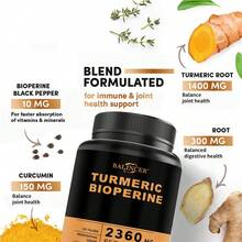 Cápsulas de cúrcuma, contienen pimienta negra y 95 % de curcumina, mantienen la salud de las articulaciones y promueven el bienestar general - 120 cápsulas - Ver 4