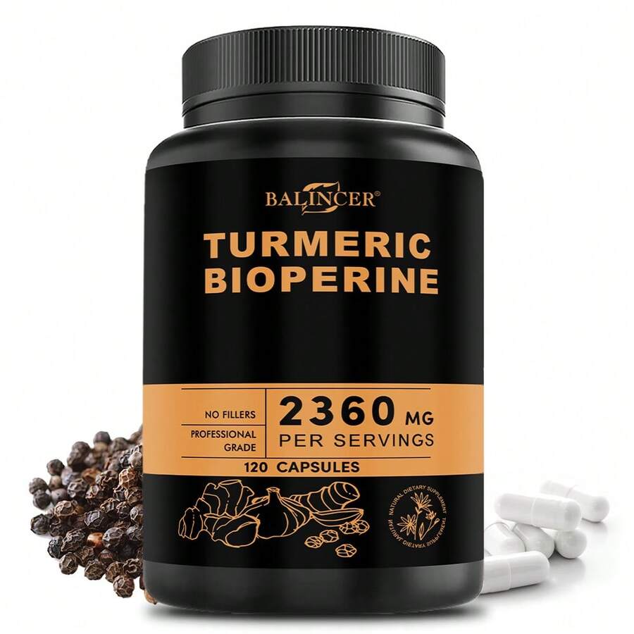 Cápsulas de cúrcuma, contienen pimienta negra y 95 % de curcumina, mantienen la salud de las articulaciones y promueven el bienestar general - 120 cápsulas - Ver 1