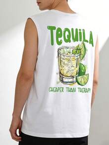 Men's Casual Sleeveless Vest, Lightweight Summer Sportswear, Creative Agave Print, Round Neck Stretch Base Layer. - White - View 2