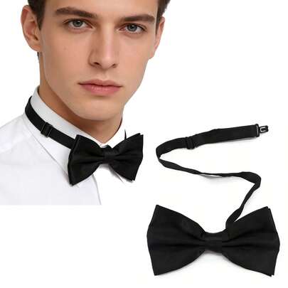 Elegant Black Bow Tie - Formal Tailcoat Style Bowknot - Adjustable, One Size - Suitable For Suits, Uniforms And Special Occasions