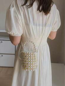 Dedoo 珍珠包 小号斜挎包 串珠迷你复古手工编织珍珠包 - 米色 - 查看 4