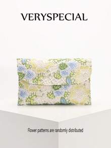 1pc Colorful Shiny PVC Sequin Floral Linen Bottom Mesh Embroidered Leaf Pattern Envelope Clutch Bag, Summer Travel Casual Beach Holiday For Women (Floral Pattern Sent Randomly) - Green - View 8
