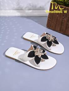 Sandalias de mujer, zapatos de moda para damas, pantuflas planas elegantes blancas - Blanco - Ver 10