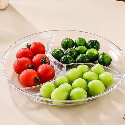 1个/3个装超大容量加厚三格蒜姜葱备料盘：简约清新透明纯色光滑边缘，方便整理备料水果；四格火锅食材盘：适合日常烹饪，居家必备；尺寸（8.8英寸 x 1.1英寸）