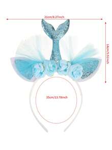 1件梦幻美人鱼闪光发箍，花朵薄纱装饰，可爱甜美发圈 - 彩色 - 查看 3