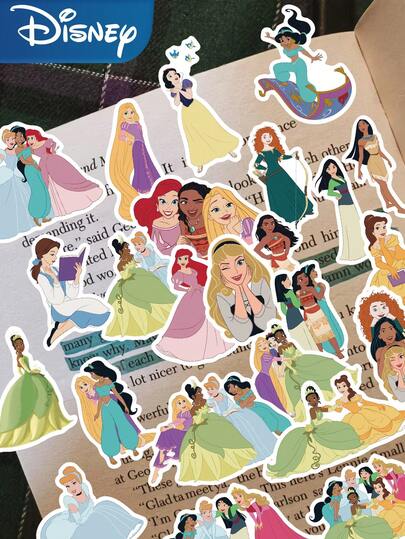 Disney 52张公主贴纸套装，可用于装饰剪贴簿、日记本、笔记本、滑板、吉他、马克杯、水杯等。