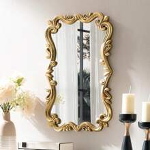Brushed Gold Bahtroom Mirror Rectangle Luxury Vintage Wall Mirror Scalloped Arched Full Length -15.7X23.8inch Baroque French Ornate Mirror For Bedroom Entryway Fireplace Dresser Gold Foil - Vàng sáng bóng - Xem 7