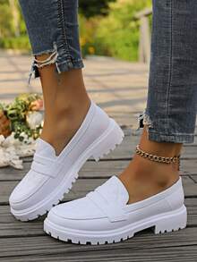 Women's White Non-Slip Casual Loafers - White-2 - View 3