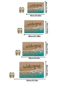 1pc Beach Wave + "Welcome" Slogan Doormat, Floor Mat, Small Rug, Welcome Mat, Carpet, Doormat, Outdoor Doormat, Kitchen Rug, Home Decor, Front Door Mat, Area Small Rug, Outdoor Mat, Home Decor, Area Rug, Garden Rug, Washable Carpet - Multicolor - View 6