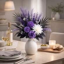 1 Bouquet Containing Night Purple Rose, Jade White Chrysanthemum, Smoky Purple Velvet Grass, Ink Black Long Leaf, Delicate Star Flower Branches, Dark Patterned Leaf Branches, Overall Purple-Black-White Cool-Toned Design With Rich Layers And Natural Aesthetics - Purple - View 3