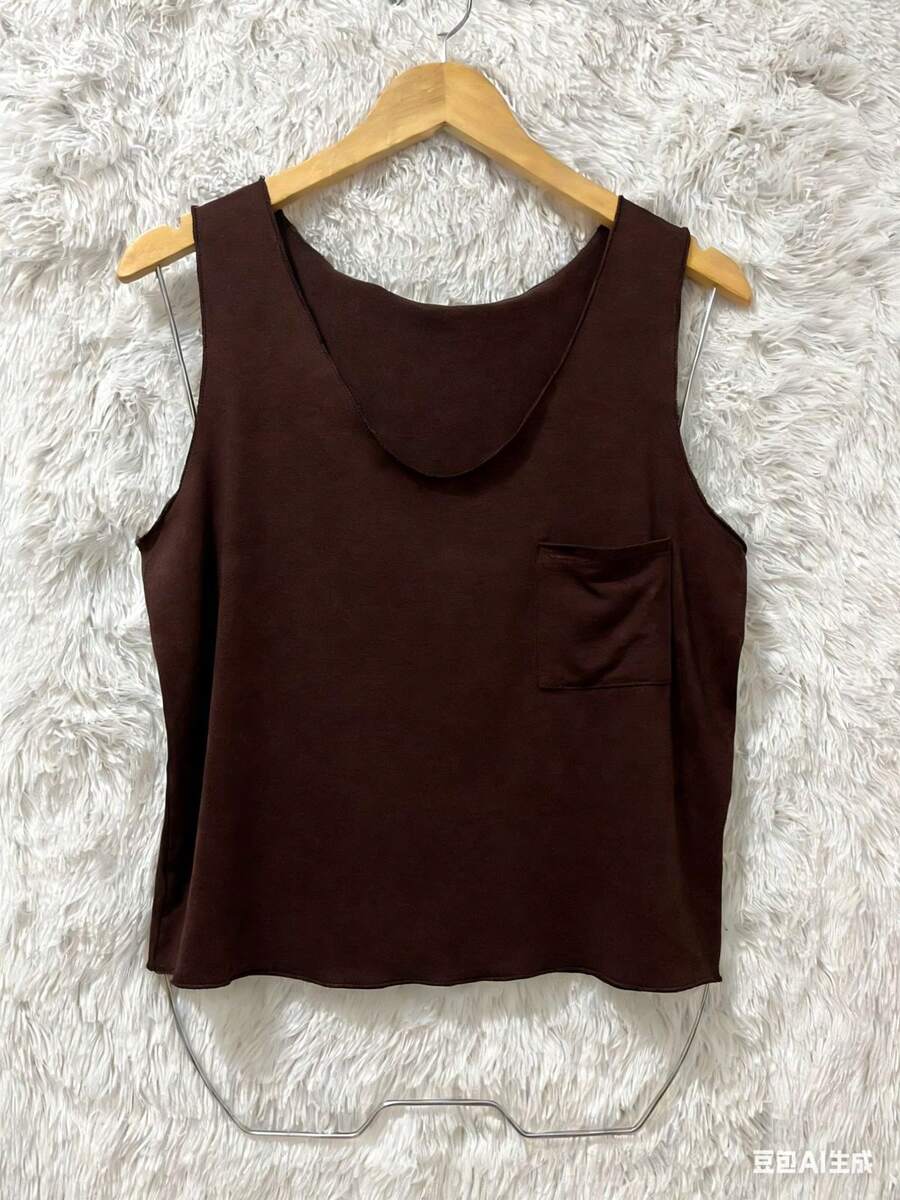 Cropped Sleeveless Vest - Óxido marrón - Ver 1