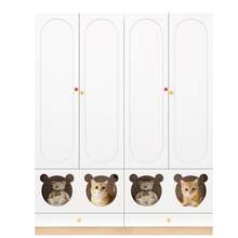 Combined Wardrobe, 2 Pieces, With Clothes Hanger, With Cat Bed, Painted Panel + Particle Board, Ceramic Handle, White + Natural Wood, 160*50*200 Cm - White - View 9
