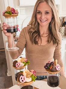 Bamboo Wine Glass Lid, Multi-Purpose Party Dessert Board, Leak-Proof Round Bamboo Wood Wine Glass Cover - Multicolor - View 6