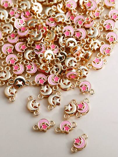 10/50/100/500pcs DIY Korean Style Jewelry Accessories, Oil Drop Plated Alloy Double-Layer Tarnish Resistant Small Pendant Charms, Shiny Moon & Star