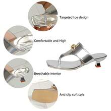 2026新款女士银色高跟鞋，金属扣时尚优雅女士人字拖凉鞋，适合旅行、外出、度假 - 銀色 - 查看 9