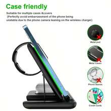 15W Wireless Charging Station, Foldable & Portable, 3-In-1 Fast Charging, USB-C Port, Multi-Color Options - Black - View 4