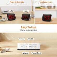 VOCOO Battery-Powered LED Timer, 3 Mounting Ways: Magnetic, Hanging & Stand For Table/Screen, Adjustable Volume & Brightness, Large Clear Digits, Kitchen Count Up/Down, 99 Min 59 Sec Max - Other - View 9
