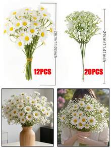32支装高端奢华ins风洋甘菊、雏菊、满天星仿真花束,家居及摄影装饰,适用于餐桌、客厅、母亲节、情人节、生日、毕业典礼、秋季装饰、婚礼季及DIY家居装饰、节日插花 | 装饰雏菊花束 - 白色 - 查看 12