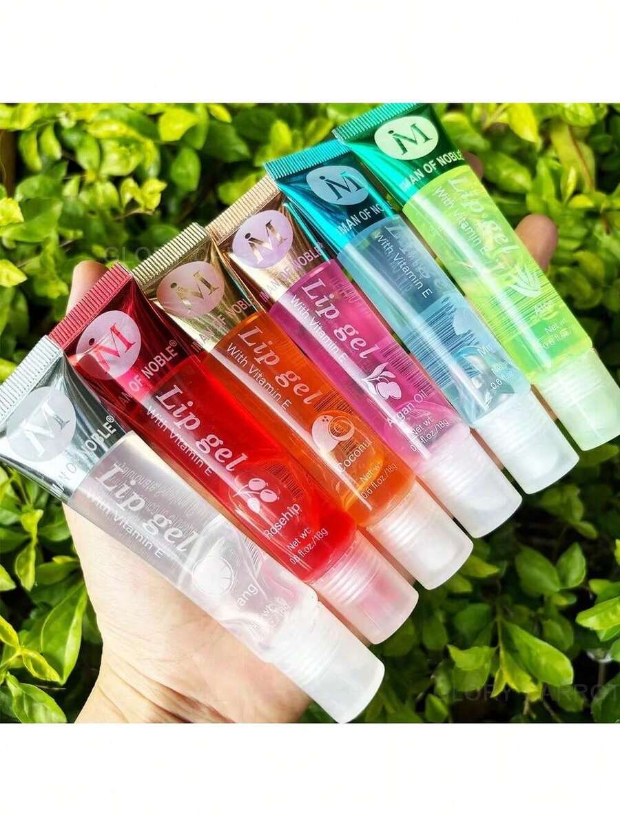 6Pcs/Set, Moisturizing Clear Lip Gloss, VE, Rosehip, Argan, Peppermintaloe, Coconut Flavor, Translucent Plumping Lip Oils - 多色 - 查看 1