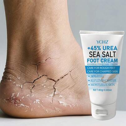 Crema de pies con 45% de urea - Sal marina, 45% de urea, 2% de ácido salicílico, glicerina, aloe vera - Hidratante, nutritiva, cuidado para pies ásperos, tratamiento para piel agrietada, humectante para pies, apto para hombres y mujeres