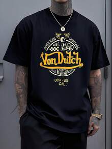 Ala con alas doradas simboliza libertad y espíritu rebelde con letras grandes que evocan la cultura estadounidense clásica y la pasión por la velocidad inspirando energía y autenticidad camiseta de hombre casual blanca con estampado moderno y ajuste cómodo - Negro - Ver 7