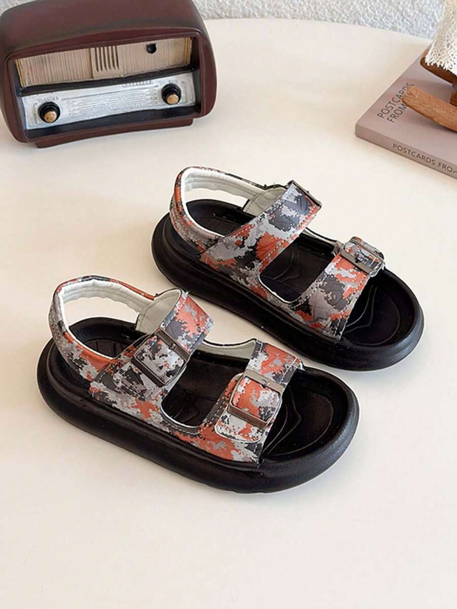 1 đôi dép xăng đan hở mũi họa tiết rằn ri cho bé trai, dép đi biển nhẹ, chống trơn trượt cho trẻ em. - trái cam - Xem 1