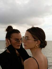 1pc Distinctive Avant-Garde Twisted Leg Fashion Eyewear, Preppy Back-To-School Outfit - Brown - View 3