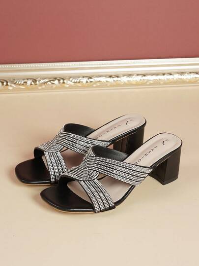 Giày sandal đế dày cho nữ, dép lê hở mũi thời trang, đính pha lê, giày đi biển mùa hè, quai chéo, giày bệt tối giản đa năng.