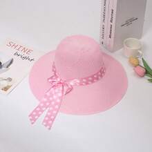 New Summer Women's Polka Dot Hat With Bow And Ribbon, Suitable For Travel And Beach, Wide Brim Sun Protection Hat - Multicolor - View 7