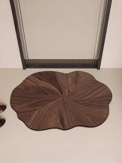 1pc Minimalist & Fashionable, Wooden Grain Irregular Bathroom Rug, Nordic Style, Suitable For Bathroom, Shower Area, Bathtub, Vanity. Machine Washable, Easy Care. Home Bathroom Decor