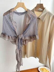 1pc Grayish Blue Lace Trim Vintage Style Decorative Scarf, Asymmetrical Long Shape, Suitable For Spring, Summer And Autumn - Gray Blue - View 6