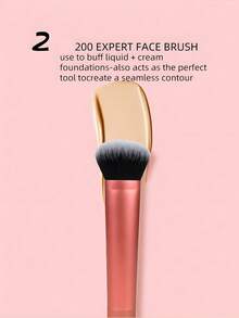 5pcs Essential Makeup Brush Set, Includes 4 Makeup Brushes And 1 Makeup Sponge, Suitable For Foundation, Blush, Contour, Eyeshadow And Powder, Travel Gift Set - Multicolor - View 4
