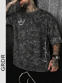 GRDR 男士休闲印花圆领短袖T恤，夏季 - 黑色 - 查看 1