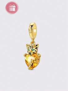 1pc Original Design Silver Charm Beads, Gold-Plated Starry Moon Cat Whale Pendant, High-Quality Cubic Zirconia Inlaid, Elegant Jewelry Gift Suitable For Handmade Bracelet & Necklace DIY - Gold - View 17
