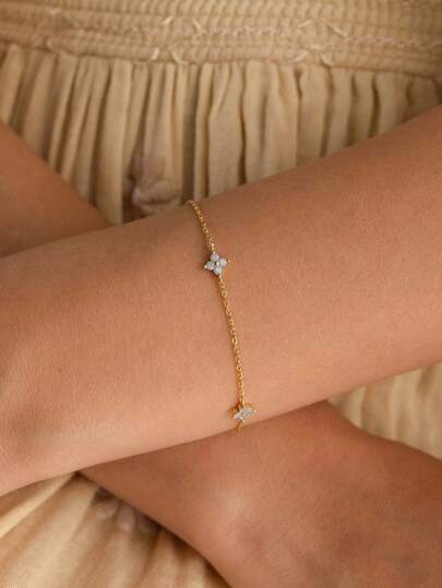 BALMORA 1pc Vintage Minimalist S925 Sterling Silver Charm Bracelet With Synthetic Blue Opal Snowflake Decor, Elegant Gift For Women Party And Festival