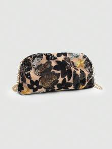 Túi xách nữ kiểu Trung Quốc thêu hoa đính sequin, dây đeo vai, thích hợp cho các bữa tiệc tối - Chất liệu cao cấp. - màu đen - Xem 4